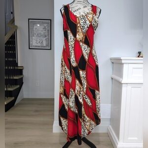 RUBY | Women's Red/Black Color Block Sleeveless Scoop Neck Leopard Maxi Sundress
